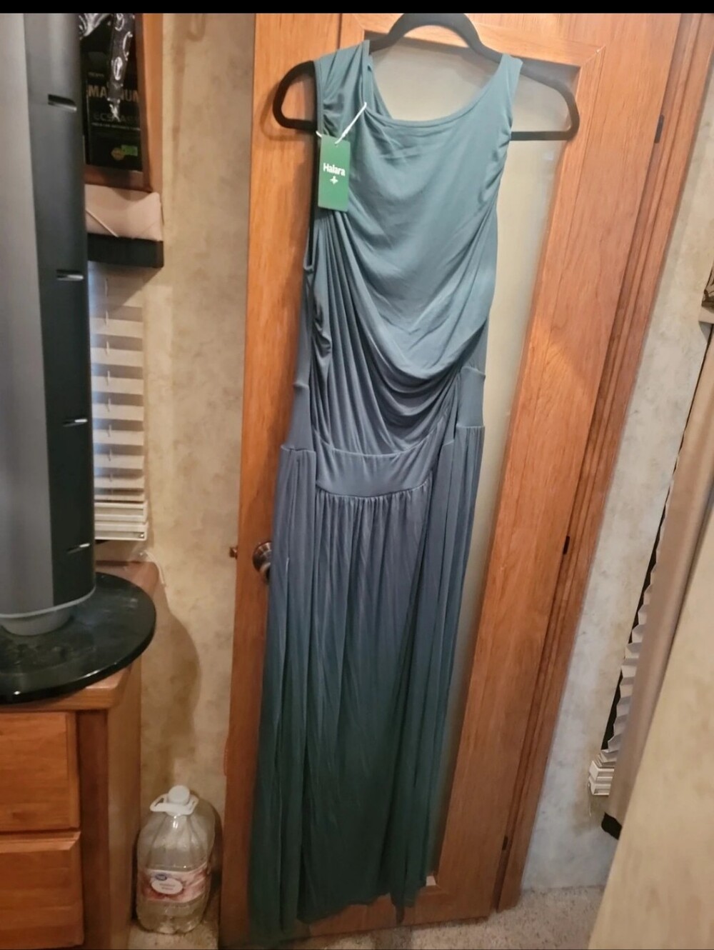 NWT Halara Ribbed Boat Neck Ruched Asymmetric Maxi Dress -  Sage Green XL